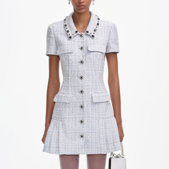 Self-Portrait Diamanté-Embellished Bouclé Minidress Size 2 - Picture 10 of 10